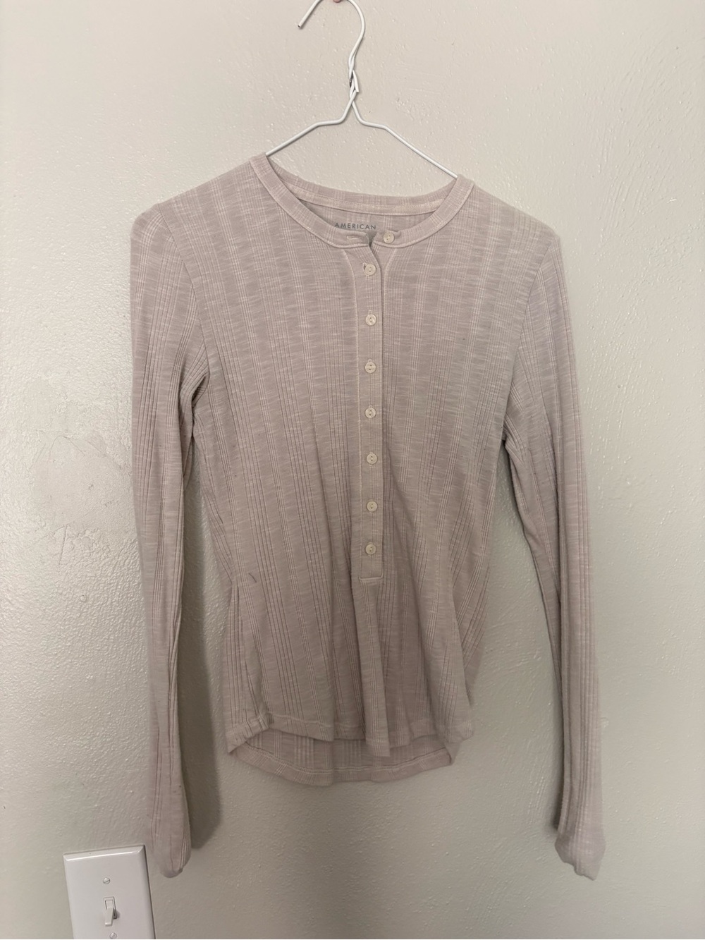 Long Sleeve Henley Top in Light Taupe - American Eagle Outfitters